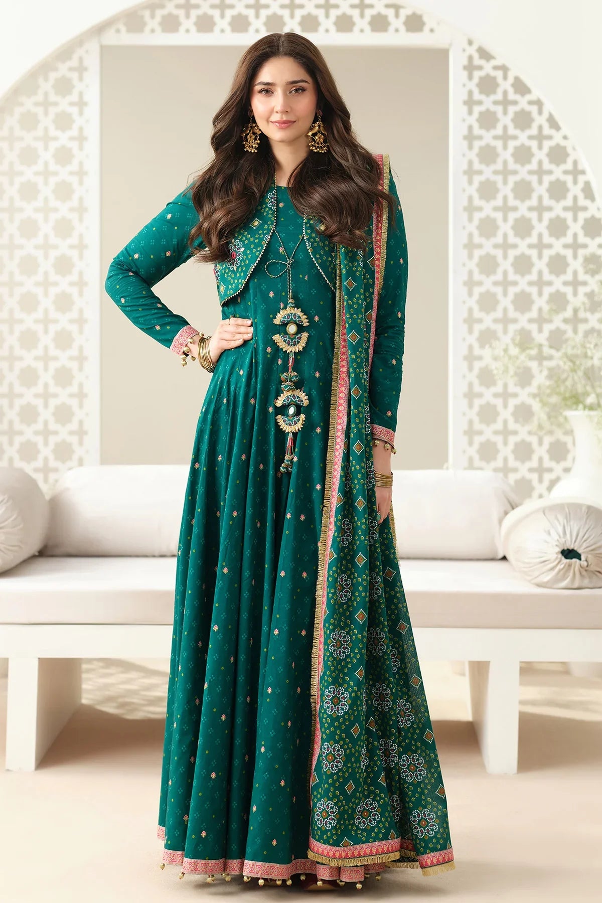 Emerald Grace 4-Piece Digital Printed Frock Suit