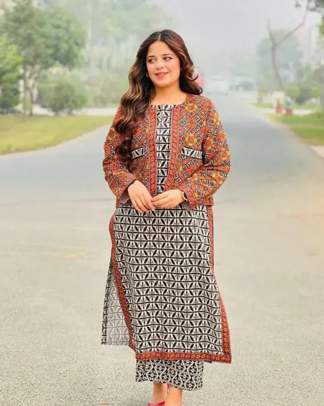 Ajrak Koti digital printed 3 piece EID SALE 50% OFF