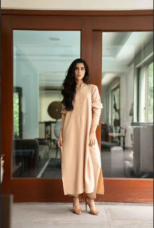 Zoya - Stitched 2pc Beige Venice Set - Premium  Fabric